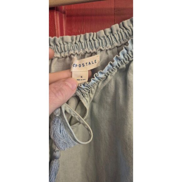 Aeropostale Small Boho Cottage Core Puff Embroidered Floral Sleeve Chambray EUC - Picture 3 of 4